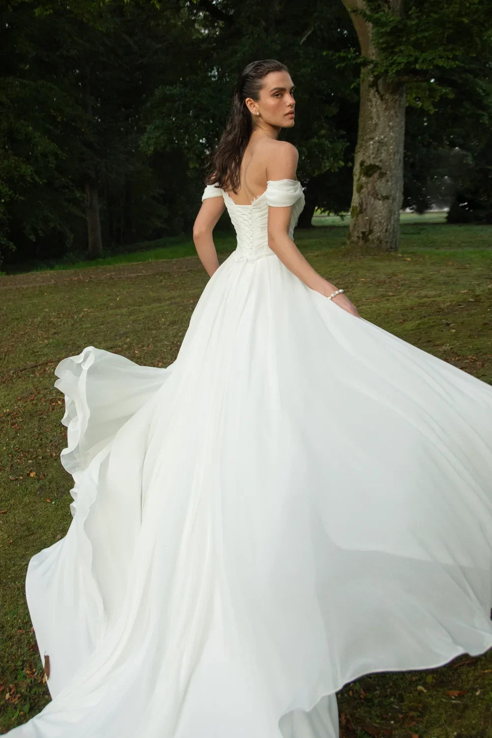 ZapDress Chiffon Beach Wedding Dresses 2026 New Split Side Strapless Garden Bridal Gowns Lace Up Back Customized