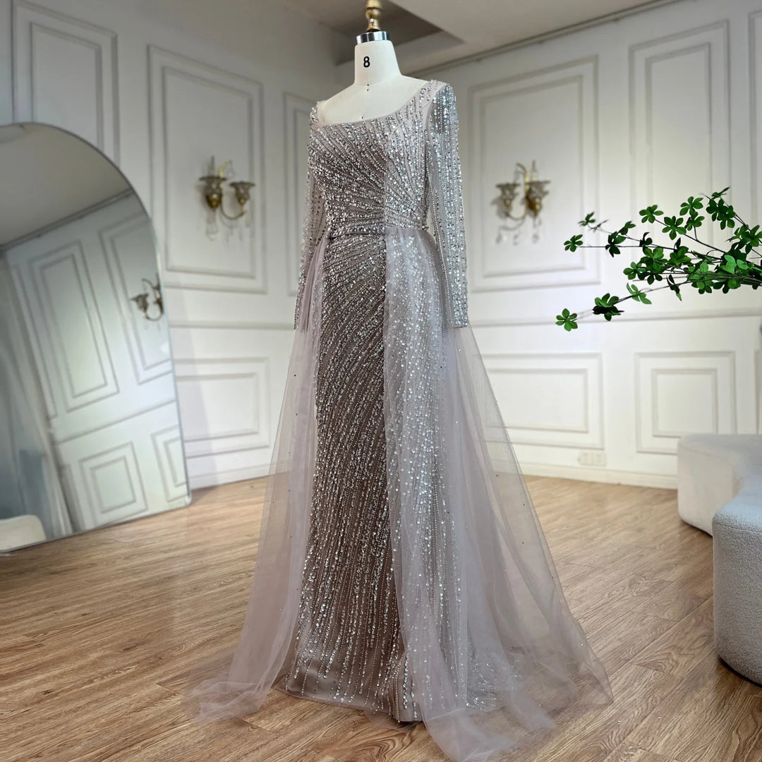 Serene Hill Silver Beaded Mermaid Evening Dress with Detachable Skirt Formal Party Gown 2025 For Women DLA71618L Customized