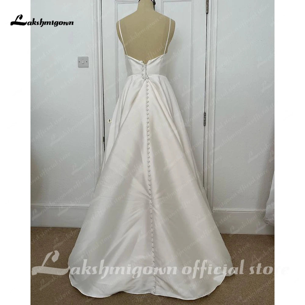 ZapDress Satin Mermaid Wedding Dress Spaghetti Straps Vestido Civil Princess Bridal Dress Backless with Bow