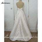 ZapDress Satin Mermaid Wedding Dress Spaghetti Straps Vestido Civil Princess Bridal Dress Backless with Bow