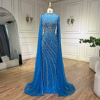 Serene Hill Customized Caramel Mermaid Beaded Cape Sleeves Evening Dresses 2024 Dubai Party Gowns for Women Wedding DLA71885A