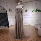 Elegant Caramel Beaded Off Shoulder Evening Dress with Long Sleeves for Formal Party Zapdress 2025 Customized (ZD17355)