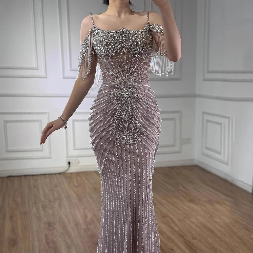 Zapdress 2025 Customized Pink Off Shoulder Mermaid Evening Dress Luxury Beaded Party Gowns for Women (ZD17359)