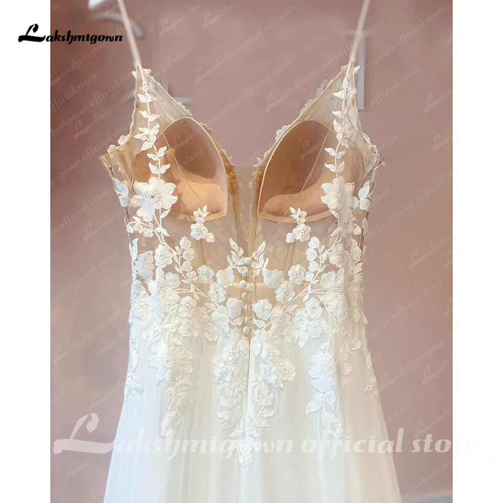 Sexy Beach Wedding Dress Customized Spaghett Straps Robe Mariee Vintage Lace Appliques Boheme Wedding Dresses Vestidos De Nova