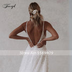 Customized Sexy Backless V Neck Spaghetti Straps Lace Wedding Dresses Luxury Flowers Court Train A Line Vintage Bridal Gown