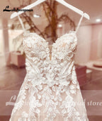 Spaghetti Straps Women Boho Wedding Dress Lace Bodice Chic Robe Bridal A Line Tulle Wedding Dresses Open Back Customized