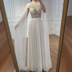 Zapdress White Chiffon A-line Evening Dress with Cape Sleeves Simple Wedding Party Gowns for Bridesmaid Customized (ZD17338)