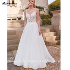ZapDress Vintage Wedding Dresses for Bride Spathetti Straps V-neck Illusion Lace Appliques Robe De Mariee Customized