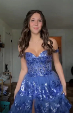 Sparkly Blue Tulle Sequins Layered Evening Dress Formal Slit Prom Dress Y7961 by simplepromdress