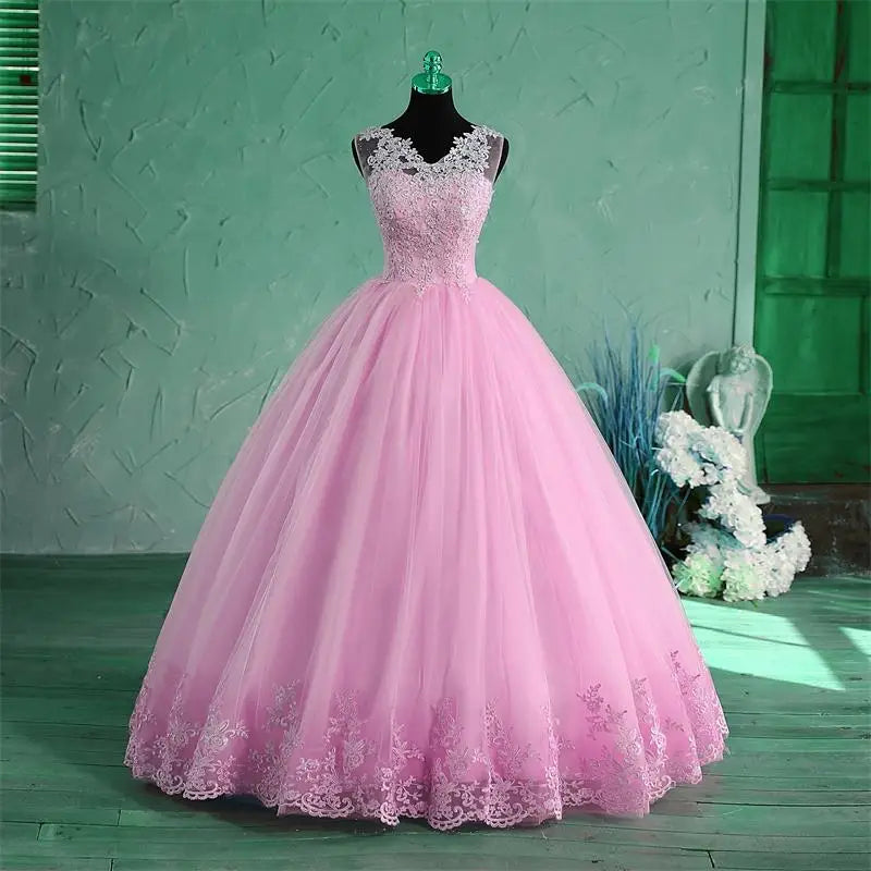 Spring New Sky Blue Quinceanera Dresses Sleeveless V-neck For Party Sweet Ball Gown Lace Appliques Prom Dress Customize Vestido