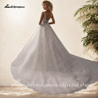 ZapDress V Neck Sleeveless Wedding Dresses For Women Beads A Line Ivory Lace Romantic Bride Boho Bridal Gown Customized