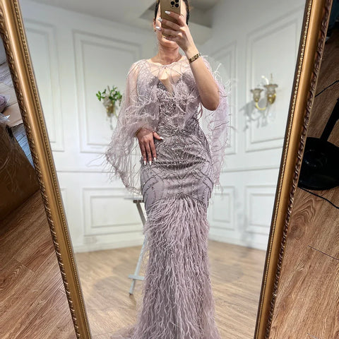 Luxury Caramel Feather Beaded Mermaid Evening Dress LA71866