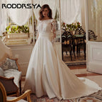 Elegant A-Line Sexy Wedding Dresses Long Sleeve Backless Bridal Dress Lace Bow Luxury Bride Gowns Vestido De Novia Customized