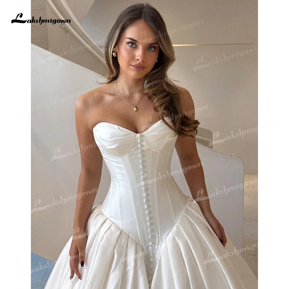 Minimal Sweetheart Neck A Line Wedding Dress Corset Bodice Lace Up Button Bridal Gown Vestido De Novia Robe De Mariée Customized