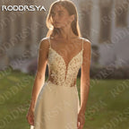 RODDRSYA Bohemian Wedding Dress A Line with Detachable Cape Boho Lace V Neck Crepe Open Back Bridal Dresses Woman Customized