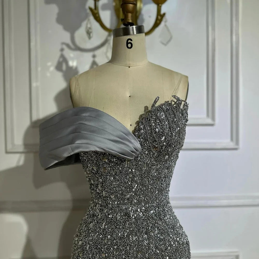Zapdress 2025 Dubai Grey Mermaid One Shoulder Beaded Long Evening Dresses Gowns For Formal Occasion DLA72650 Customized (ZD17326)