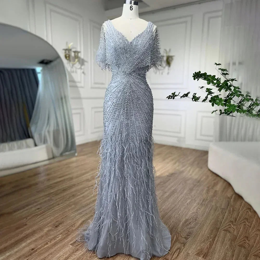 Zapdress Brown Mermaid Beaded Feathers Evening Dresses Elegant Party Gowns for Women DLA71323 Customized (ZD17329)