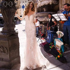 BoHo Mermaid Wedding Dress Sexy V-neck Vestidos De Novia Appliques Long Sleeves Vestido De Noiva Elegant Lace Robe De Mariée by payinti
