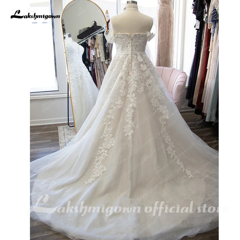 ZapDress Plus Size Off The Shoulder A-Line Wedding Dress 2026 New Lace Floral Bride Gowns Customized