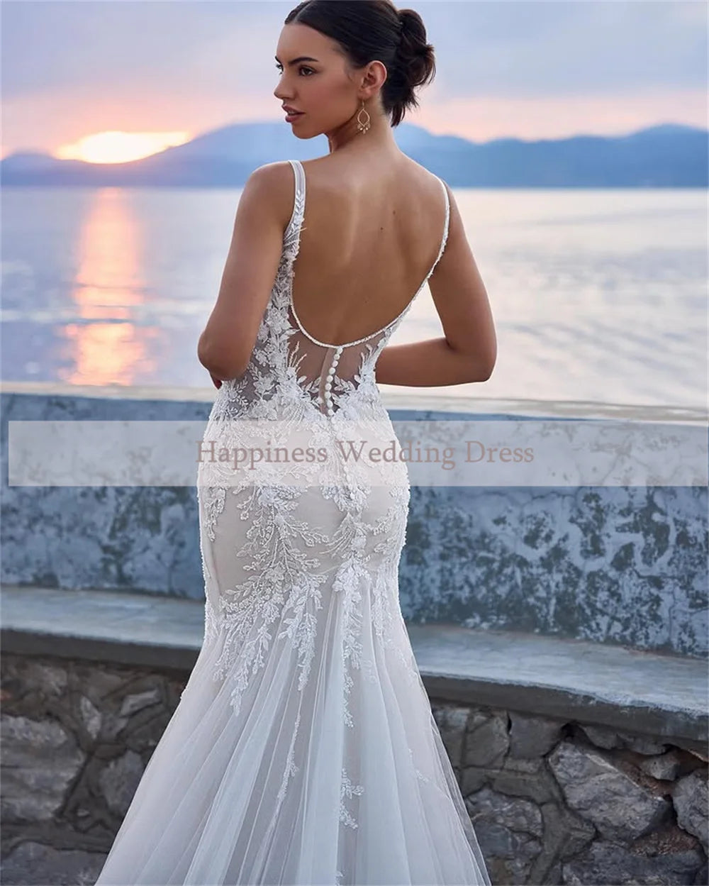 Customized Sweetheart Lace Appliques Sleeveless Mermaid Evening Gowns Backless Zipper Wedding Dress vestidos de novia