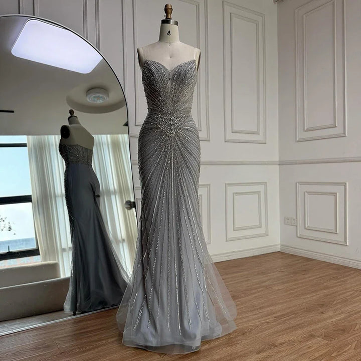 Serene Hill Nude Mermaid Tassel Beaded Evening Dress with Detachable Overskirt Formal Party Gown for Women DLA73182 Customized