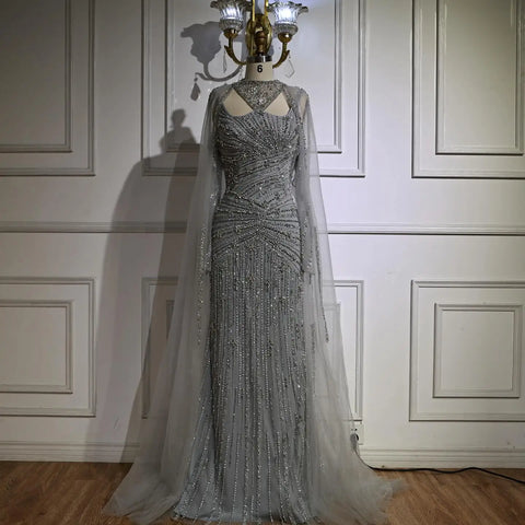 Luxury Caramel Mermaid Evening Dress with Cape Sleeves LA73052
