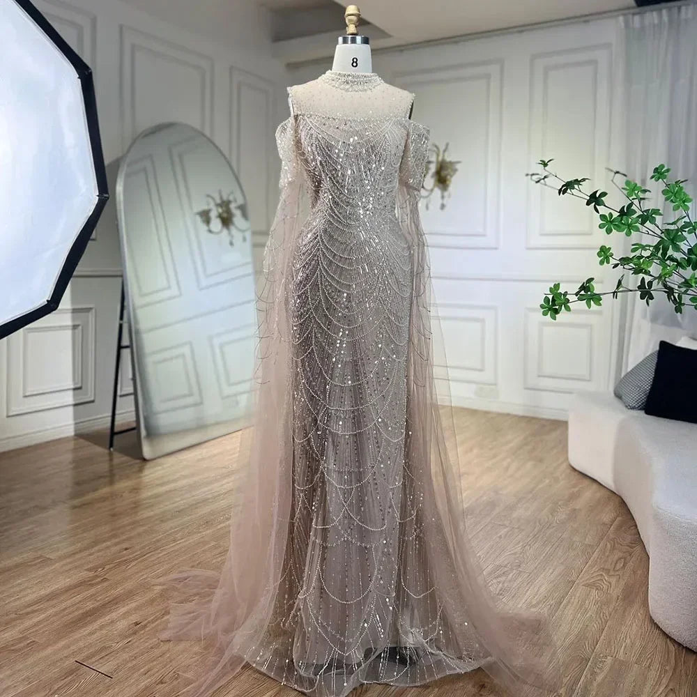 Zapdress Dubai Purple Mermaid Cape Sleeves Beaded Long Evening Dress 2025 For Formal Occasion DLA71992 Customized (ZD17372)