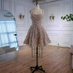 Zapdress Elegant Nude Short Evening Dress A-Line Mini Crystal Cocktail for Women 2025 DLA72983 Customized (ZD17368)
