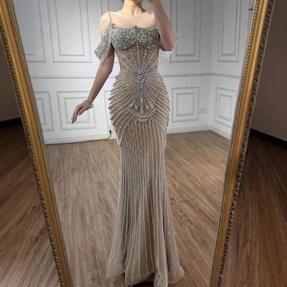 Zapdress 2025 Customized Pink Off Shoulder Mermaid Evening Dress Luxury Beaded Party Gowns for Women (ZD17359)