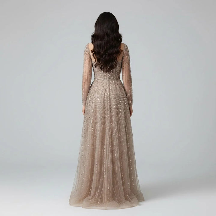 Serene Hill Custoomized Caramel Evening Prom Dress 2026 Elegant Long Sleeves A-Line Arabic Muslim Formal Party Gown DLA72563A