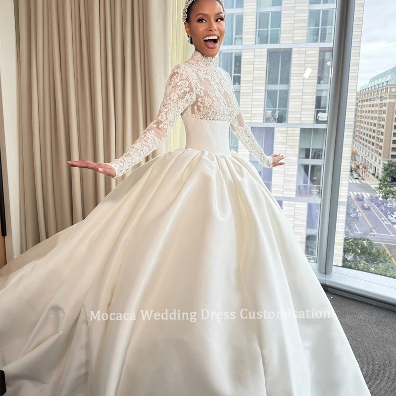 Mocaca Customized Elegant Wedding Dress High-neck Ball Gown Princess Bride Gown Luxury A-line Long Bridal Vestidos De Novia