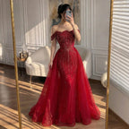 Serene Hill Green Mermaid Beaded Evening Party Gown 2026 Elegant Off-Shoulder Runway Dress with Overskirt Customized DLA73392