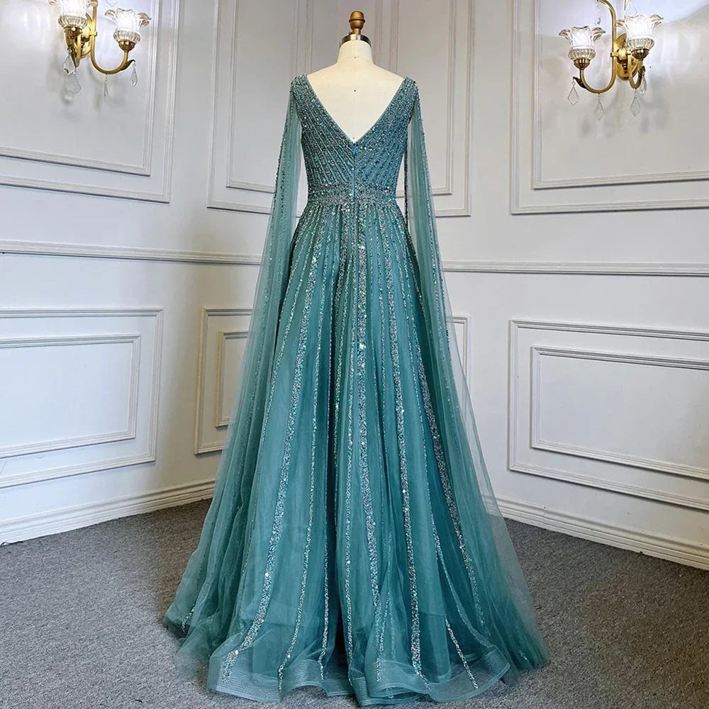 Zapdress Customized Pink A-Line Cape Sleeves Luxury Beaded Evening Dresses Party Gowns 2025 For Women Wedding (ZD17346)