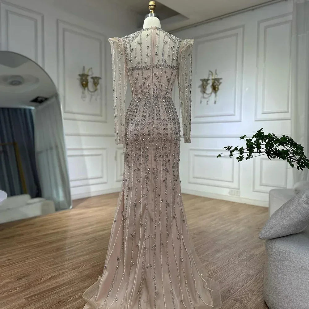 Zapdress 2025 Pink Luxury Mermaid Pearls Beaded Dubai Evening Dress Gown for Formal Events DLA72826 Customized (ZD17381)