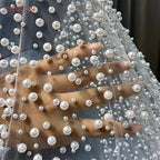 TOPQUEEN V139A Luxurious Wedding Veil with Pearls 5 Meter Long Bridal Veils Delicate Beaded Cathedral Length Veil Customizable