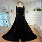 Serene Hill Customized Wine red Long Sleeves Mermaid Beaded Evening Dresses with Overskirt Party Gowns for Women DLA72710