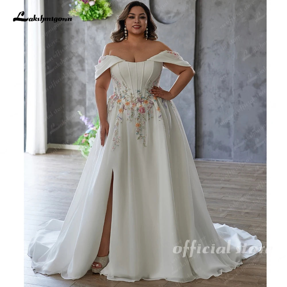 ZapDress Strapless Plus Size Wedding Dresses Flowers Lace Appliques Pleat Zipper Wedding Gown for Women Side Slit Customized