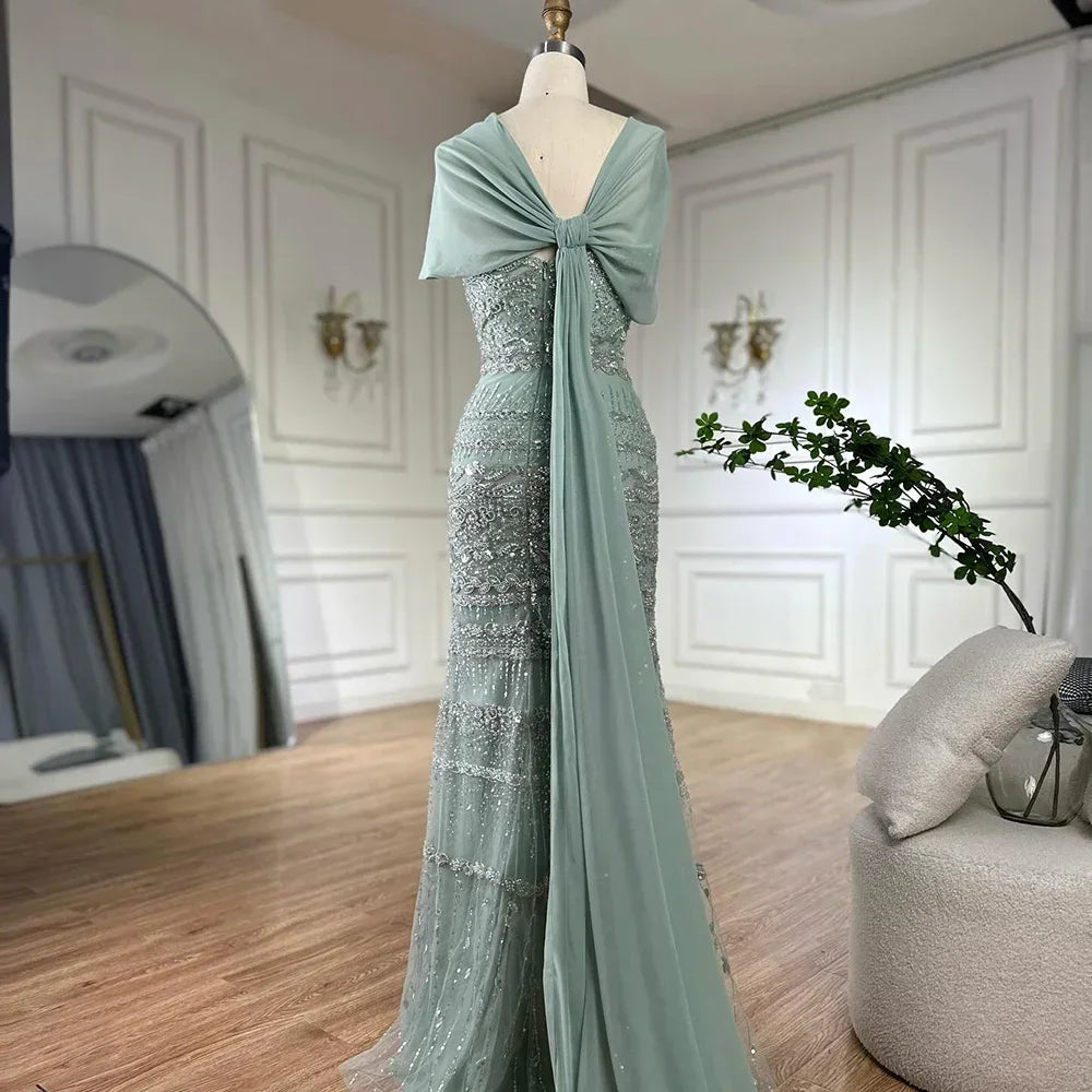 Zapdress 2026 Customized Nude Mermaid Sleeveless Evening Dress with Long Cape Dubai Wedding Party Gowns for Women DLA72126B (ZD17331)