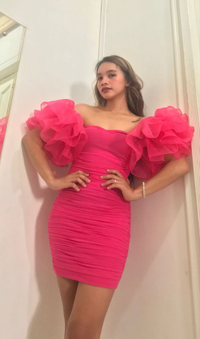 Chic Hot Pink Bodycon Dress Hot Pink Homecoming Dress Y2562