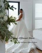 SoDigne A-line Satin Simple Wedding Dresses Sleeveless Halter Bridal Dress Long Wedding Gown Robe De Mairee ﻿Customized