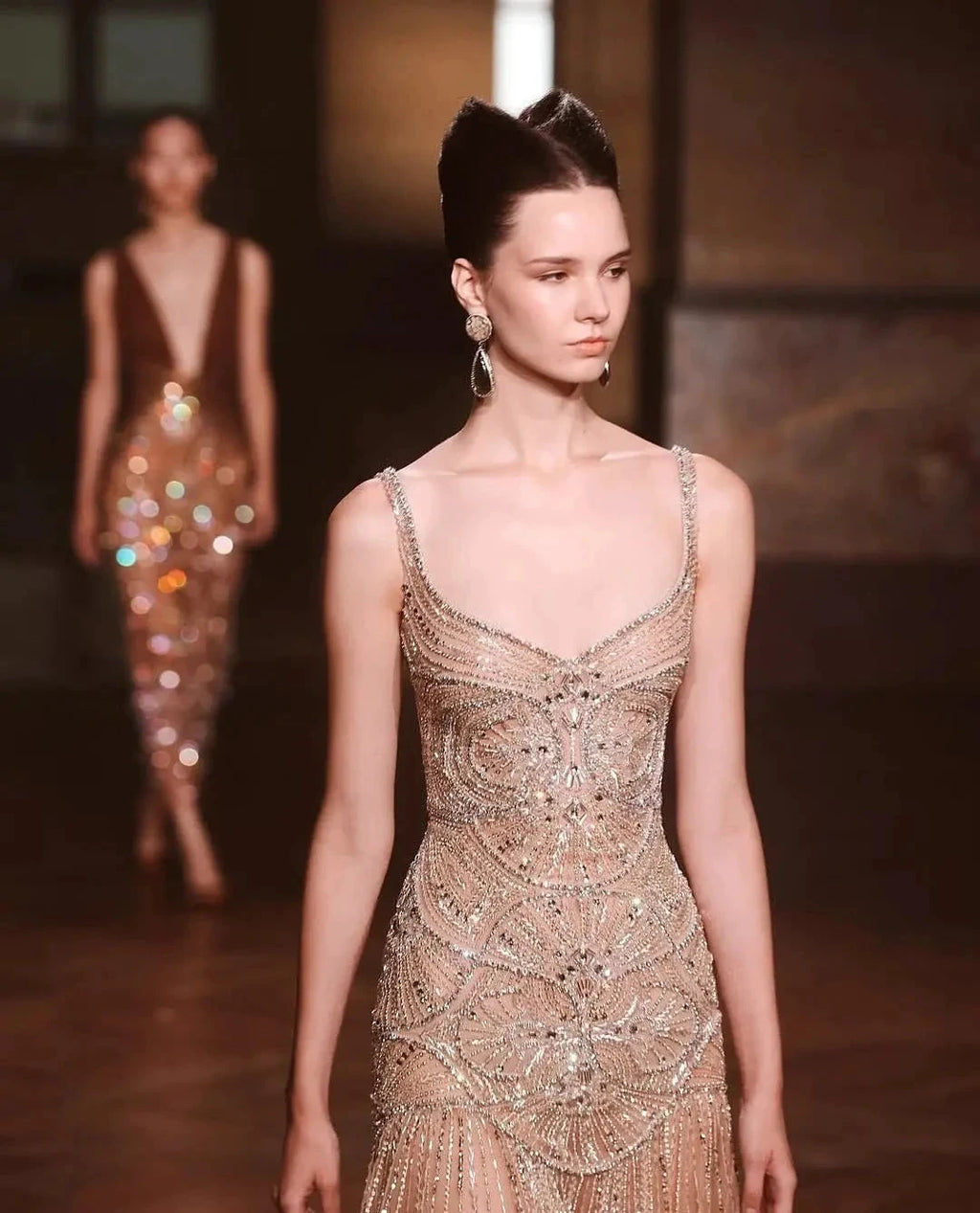 Champagne Beaded Mermaid Evening Dress Luxury Saudi Wedding Gown Customized by ZAPDRESS