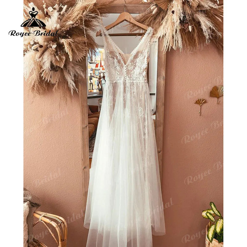 Boheme V Neck Lace Boho Wedding Dress Backless 2025 Robe Mariee Civil Wedding Gowns for Bridal Vestidos de Nova Beach Customized