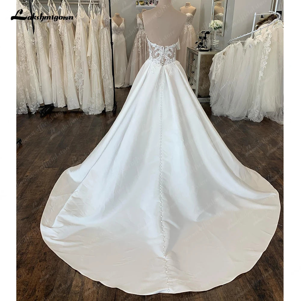 Simple A Line Wedding Dress White Satin Long Beach Bridal Gowns Sleeveless Sweetheart Vestidos De Novia Summer