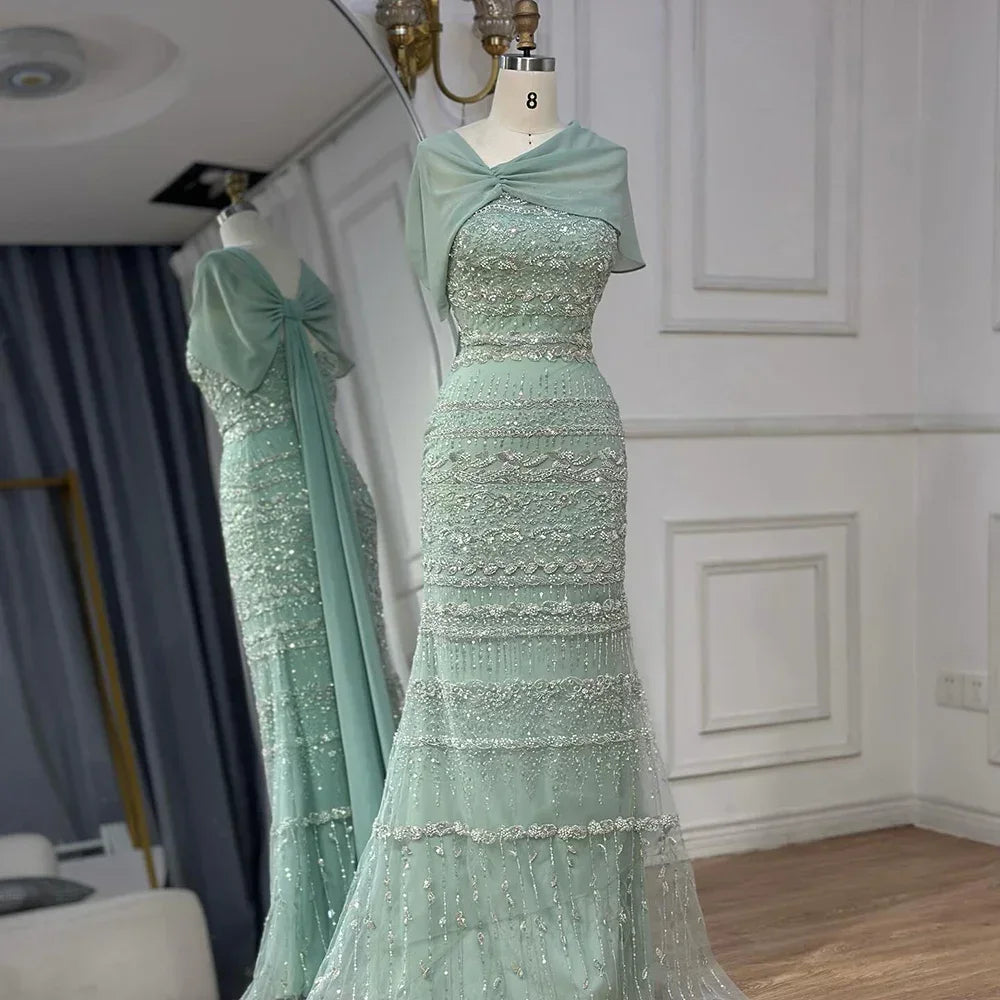Zapdress 2026 Customized Nude Mermaid Sleeveless Evening Dress with Long Cape Dubai Wedding Party Gowns for Women DLA72126B (ZD17331)