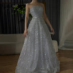 Zapdress Customized 2026 Caramel Strapless A Line Beaded Evening Prom Dresses Elegant Party Gowns for Women (ZD17386)