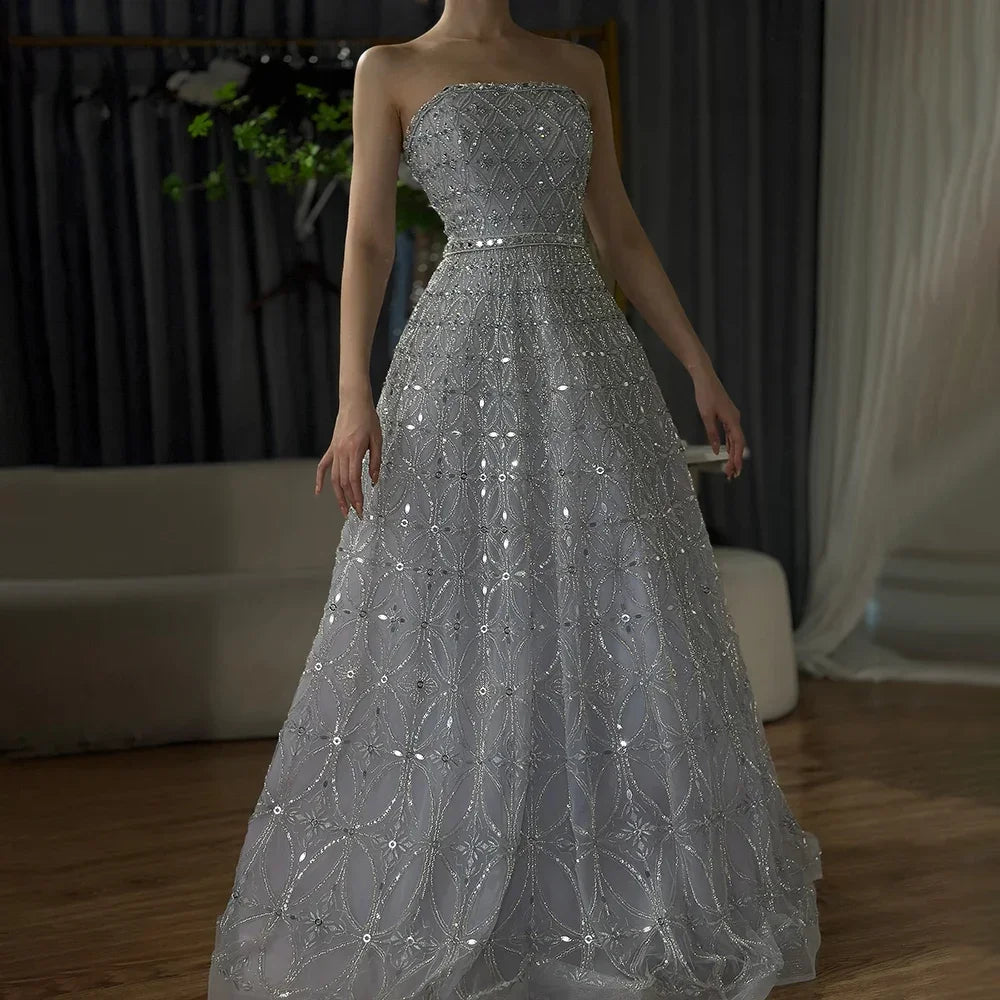 Zapdress Customized 2026 Caramel Strapless A Line Beaded Evening Prom Dresses Elegant Party Gowns for Women (ZD17386)