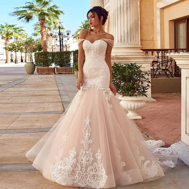 Appliques Vestido De Noiva Sexy Backless Mermaid Vestidos De Novia Off The Shoulder Lace Up Wedding Dresses Lace Robe De Mariée by payinti