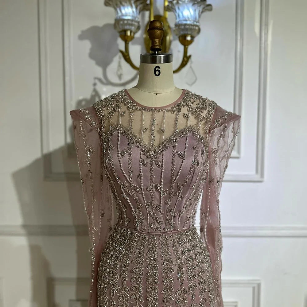 Zapdress 2025 Pink Luxury Mermaid Pearls Beaded Dubai Evening Dress Gown for Formal Events DLA72826 Customized (ZD17381)