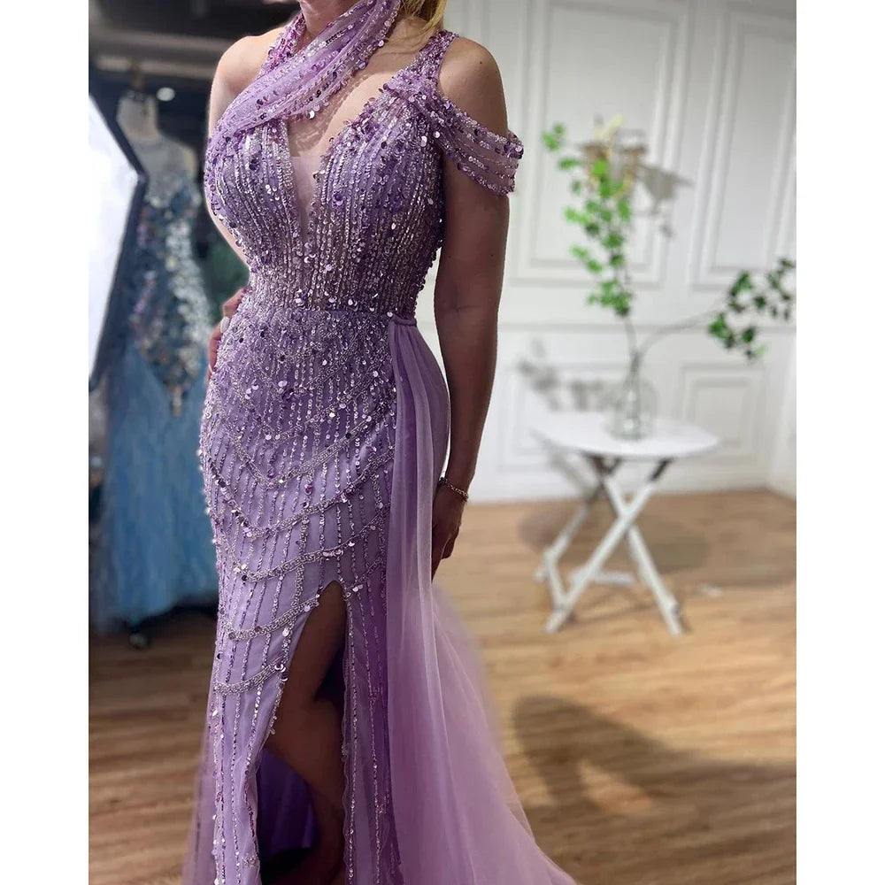 Zapdress Customized Lilac Halter Mermaid Beaded Formal Evening Dresses Elegant Wedding Party Gowns for Women DLA71778A (ZD17376)