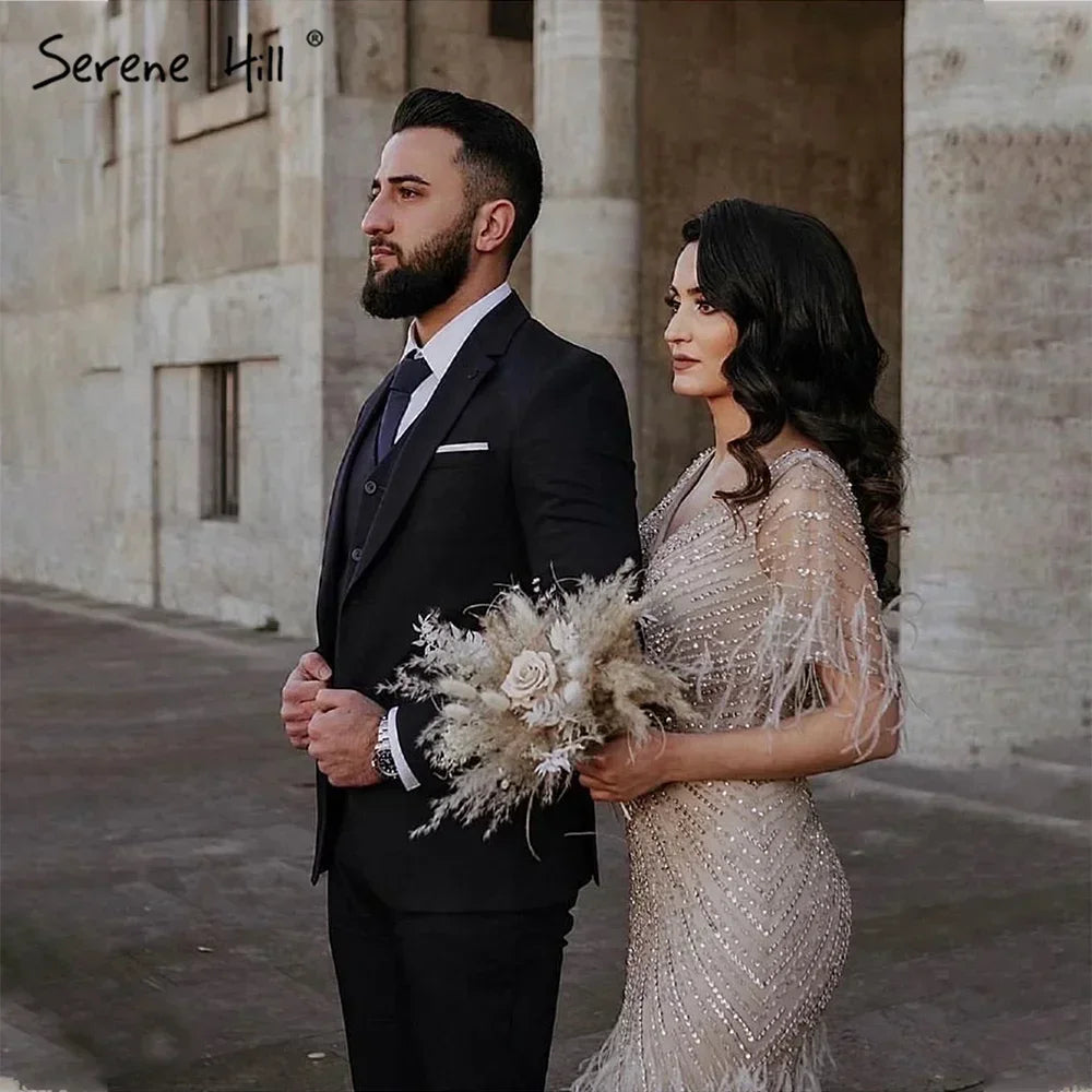 Zapdress Brown Mermaid Beaded Feathers Evening Dresses Elegant Party Gowns for Women DLA71323 Customized (ZD17329)